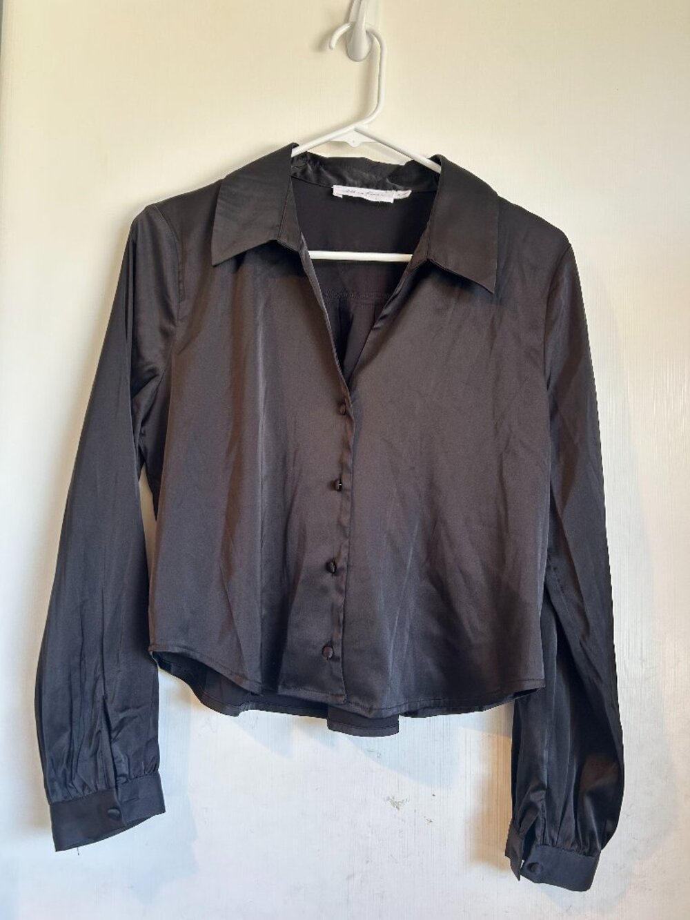 Black Cropped Silk Blouse